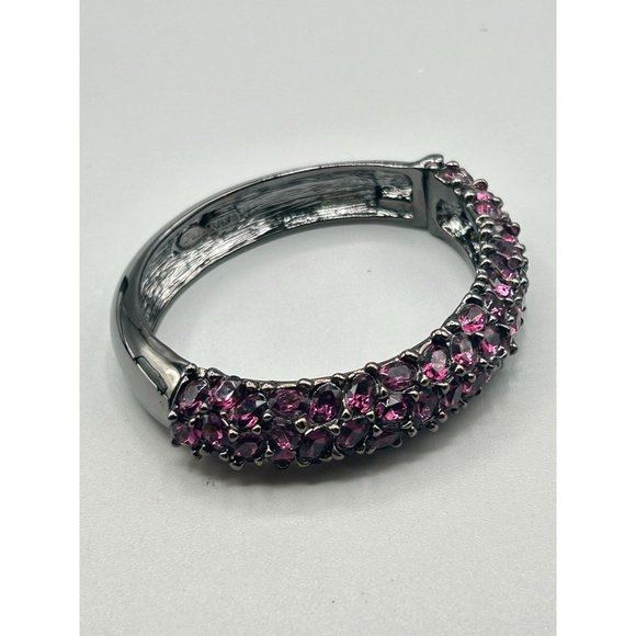 KJL Bangle Bracelet Hot Pink Fuchsia Crystals Clamper Bracelet Kenneth Jay Lane - Picture 7 of 9